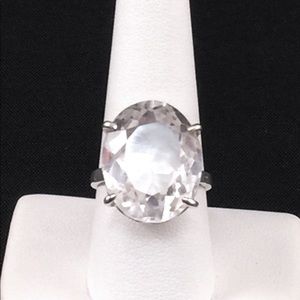 Huge white topaz solitaire ring, sterling silver